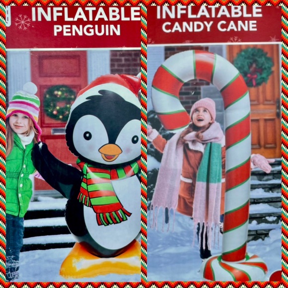 NIB Seasons Cheer Penguin / Candy Cane Christmas Inflatable Décor - Picture 1 of 5